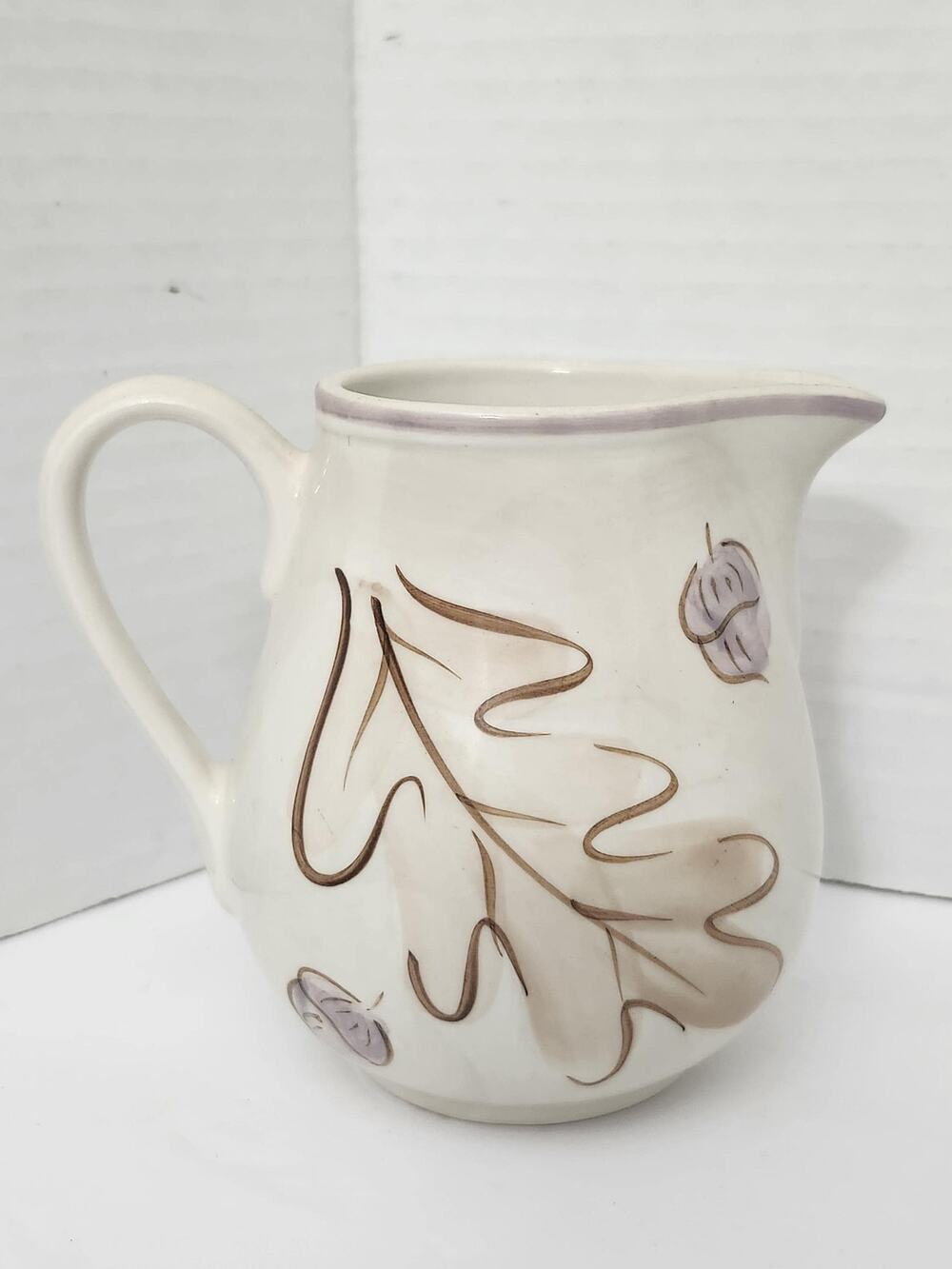 Vintage 2001 April Cornell Ceramic Mini Pitcher Autumn Oak Leaves Acorns Creamer